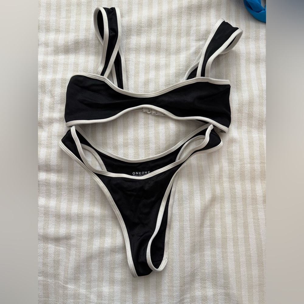 Black and White One One Bikini Set
